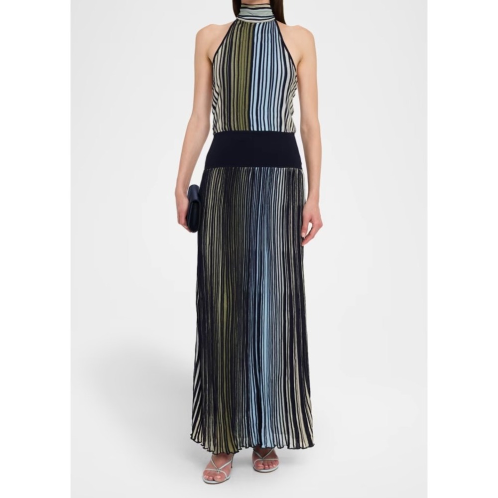 NWT Ramy Brook Blue Olive Marina Ombre Knit‎ Halter Maxi Dress in Size L